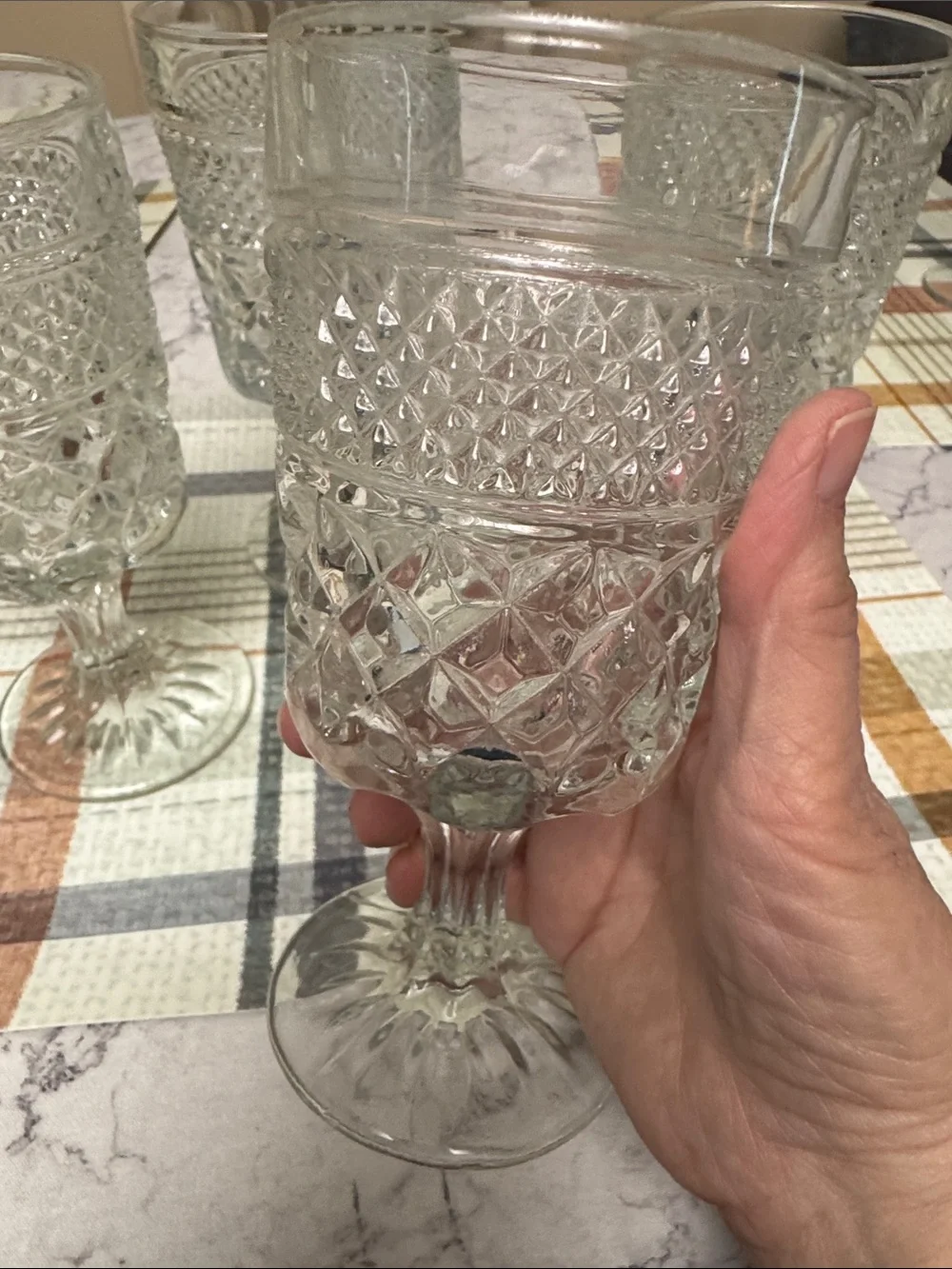 Anchor Hocking Clear Pressed Glass Wone/Water goblets  - Set of 4